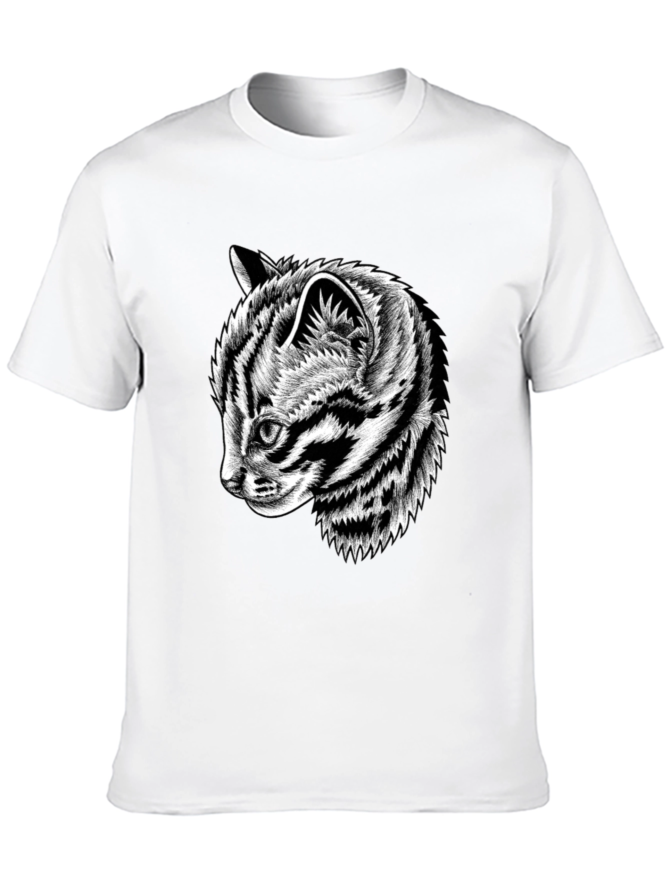 Black Graphic Tee with Cat Design