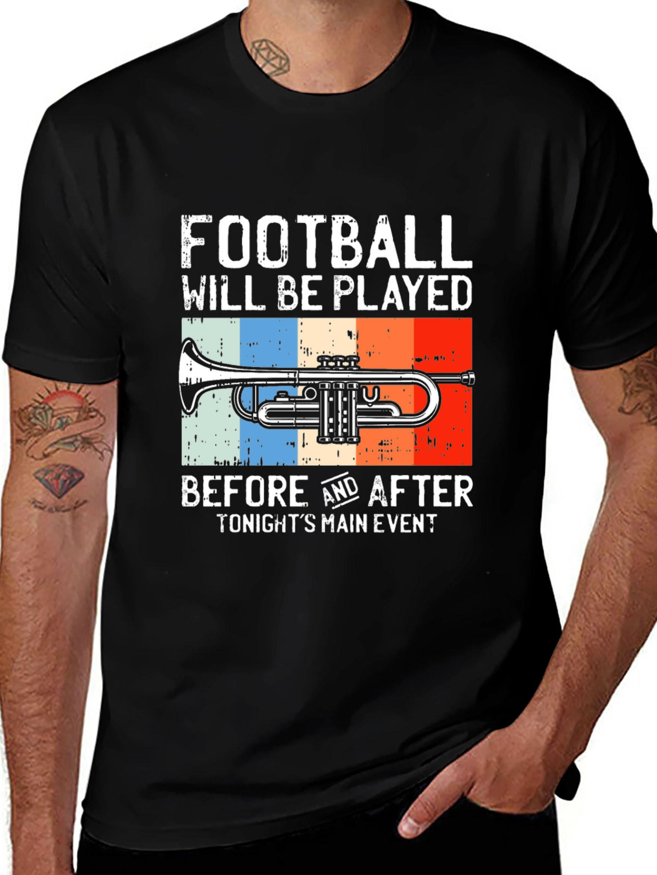Football and Trumpet Graphic Tee - Black