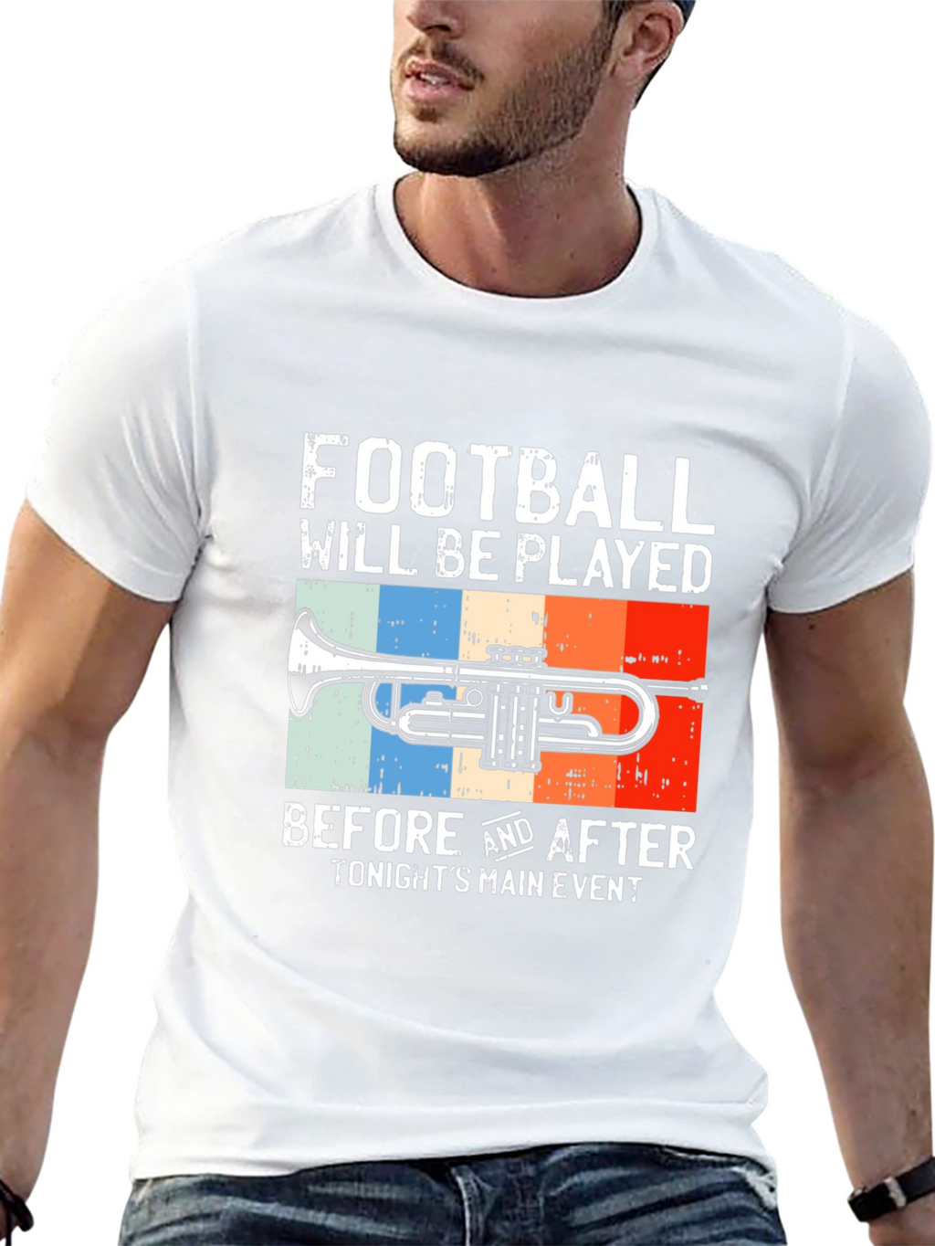 Football and Trumpet Graphic Tee - Black