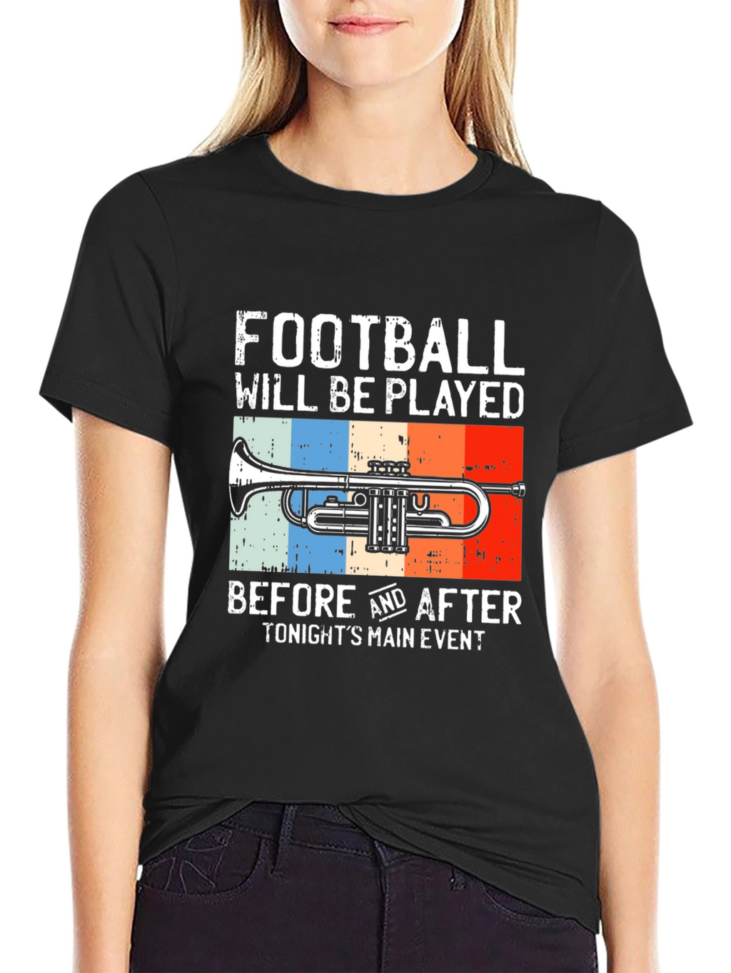 Football and Trumpet Graphic Tee - Black