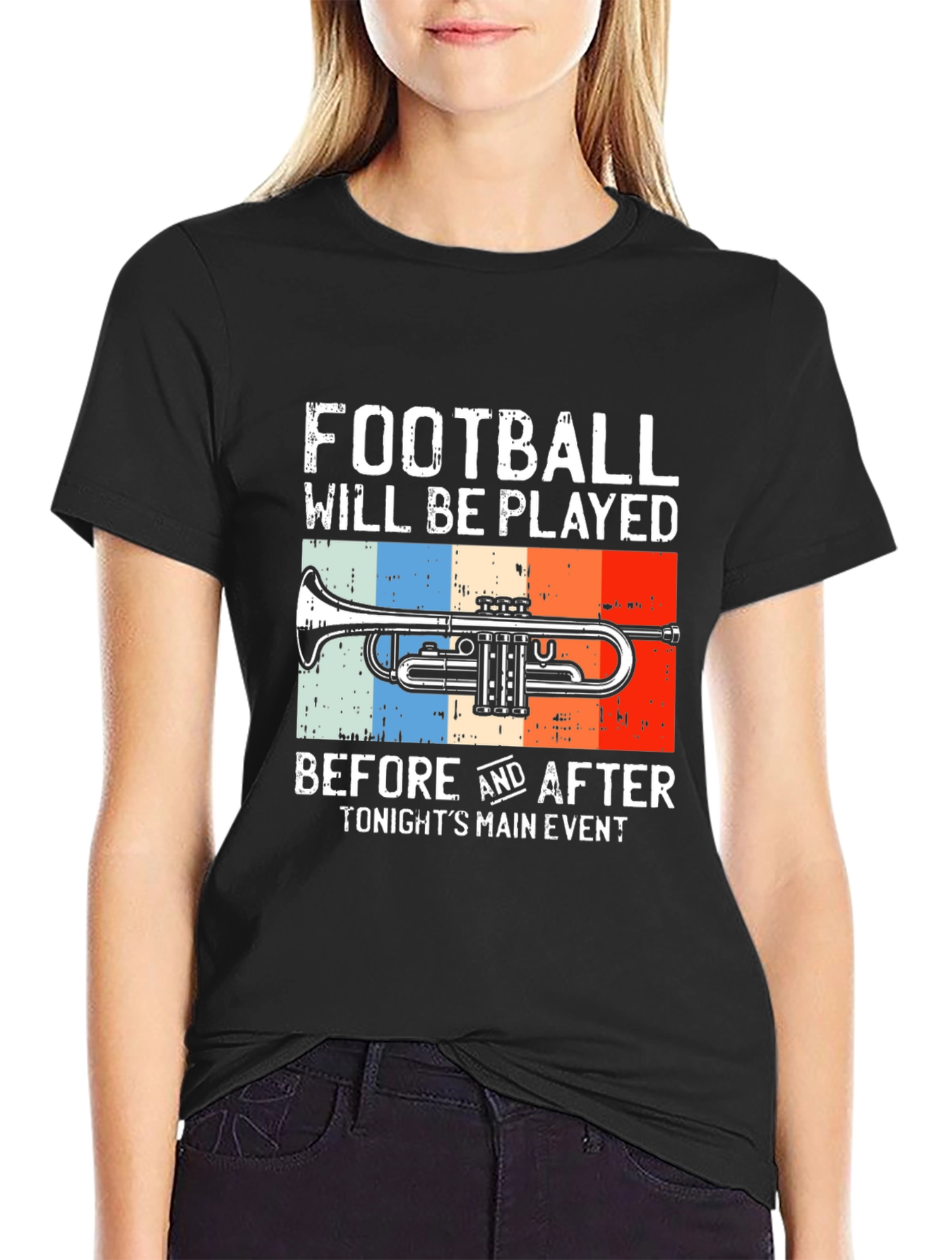 Football and Trumpet Graphic Tee - Black