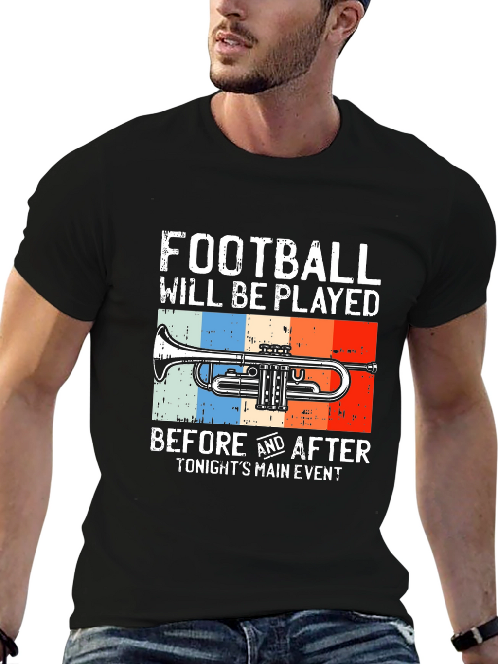 Football and Trumpet Graphic Tee - Black