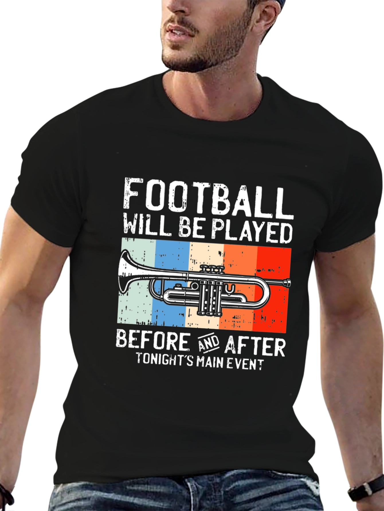 Football and Trumpet Graphic Tee - Black