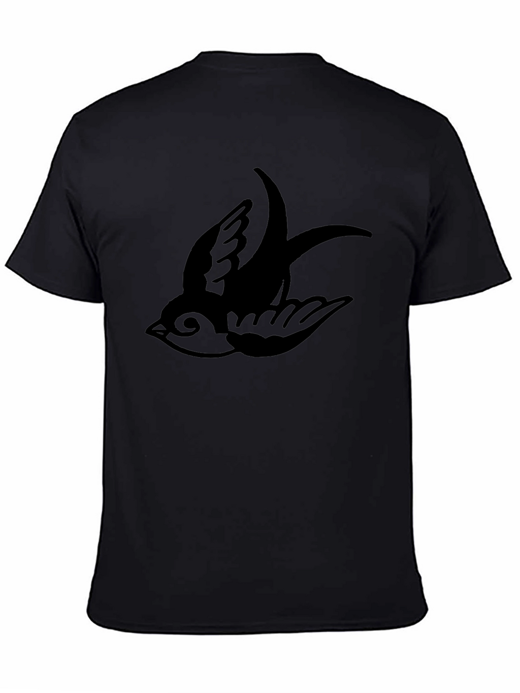 Mens Black T-Shirt with Swallow Bird Print