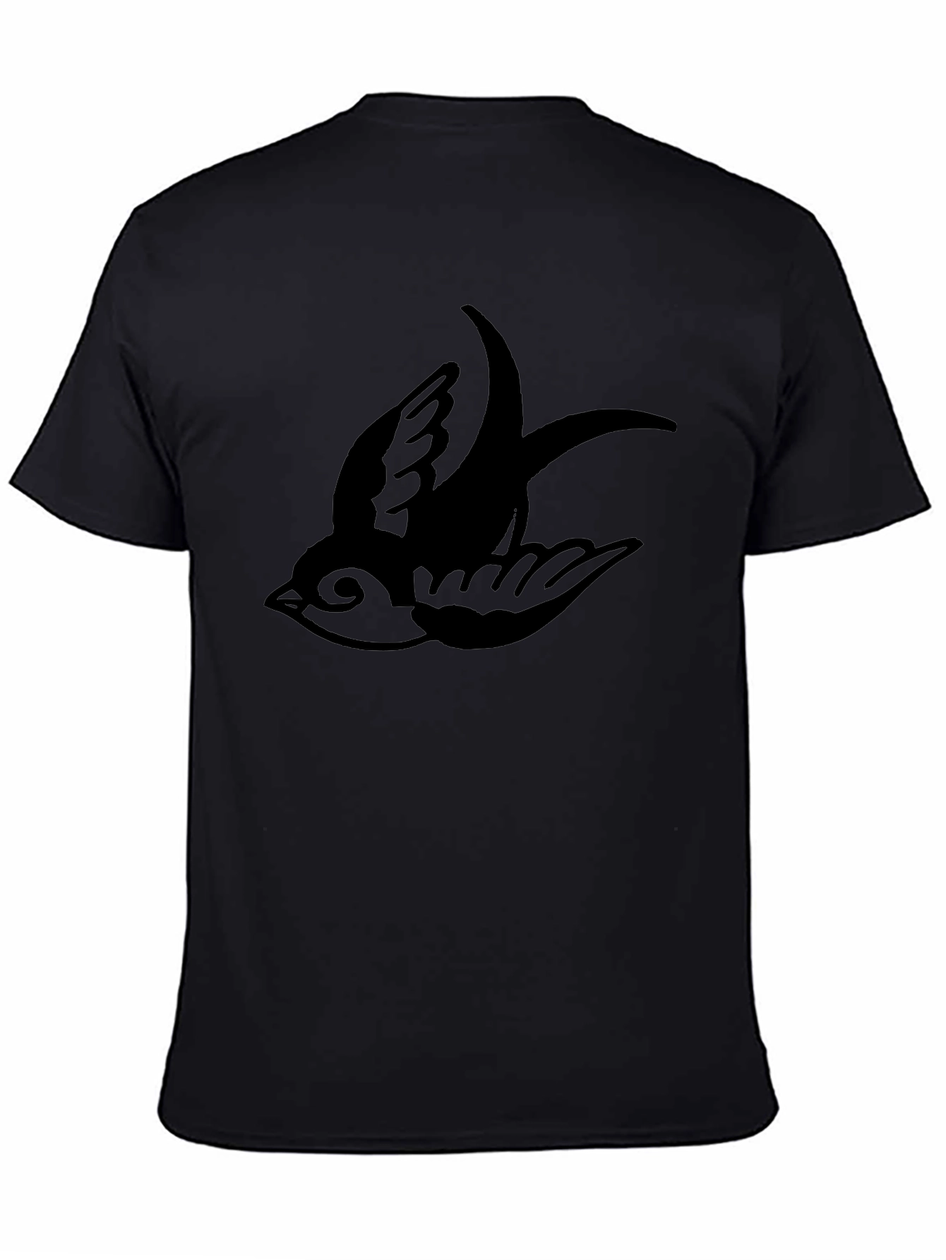 Mens Black T-Shirt with Swallow Bird Print