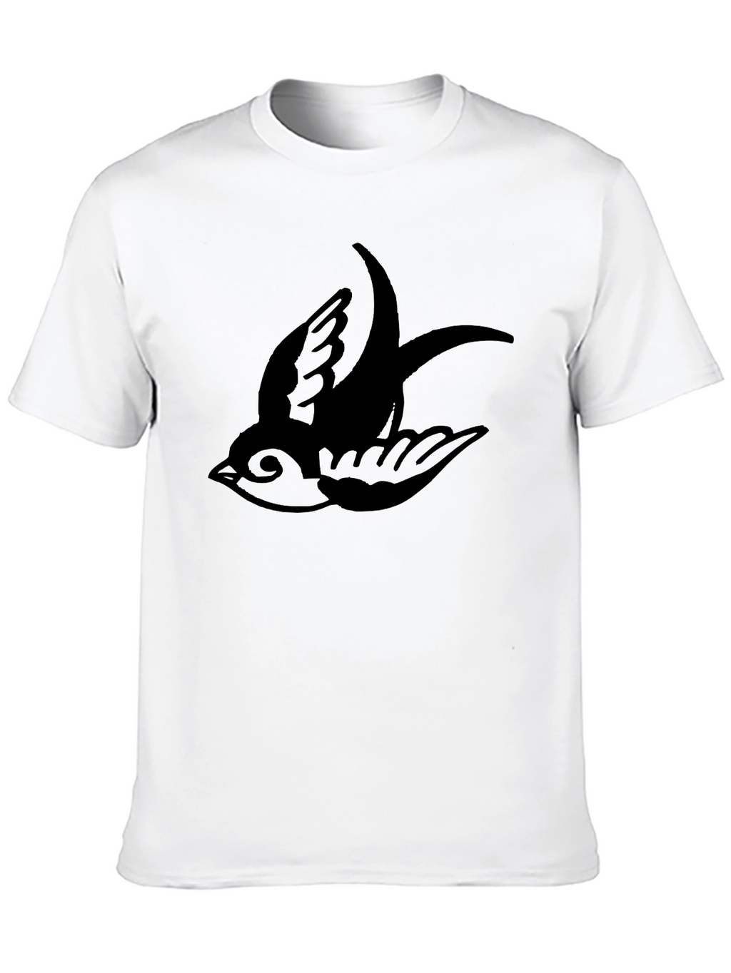 Mens Black T-Shirt with Swallow Bird Print