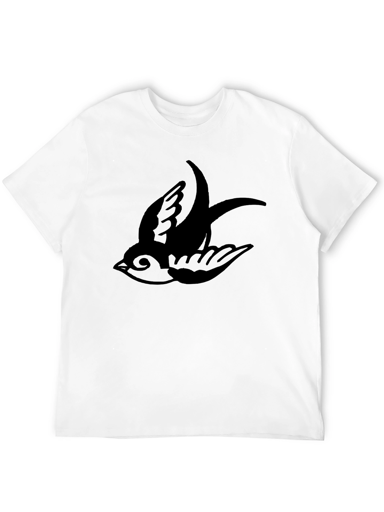 Mens Black T-Shirt with Swallow Bird Print
