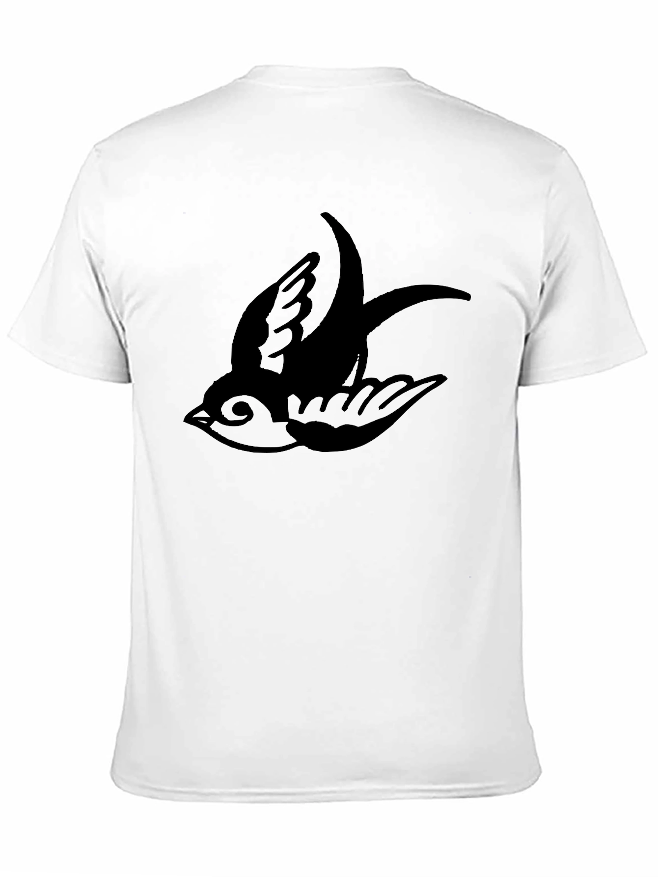 Mens Black T-Shirt with Swallow Bird Print