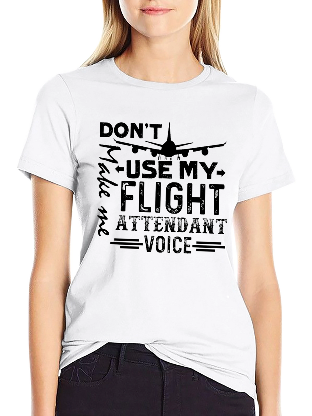 Flight Attendant Voice T-Shirt - Black Crew Neck Tee