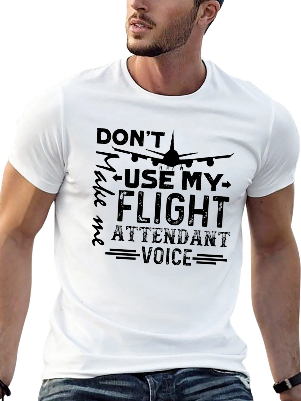 Flight Attendant Voice T-Shirt - Black Crew Neck Tee