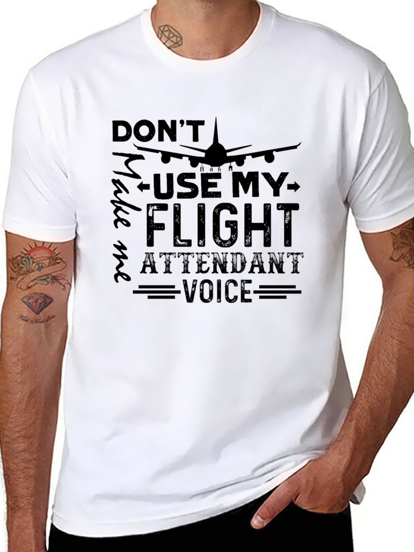 Flight Attendant Voice T-Shirt - Black Crew Neck Tee