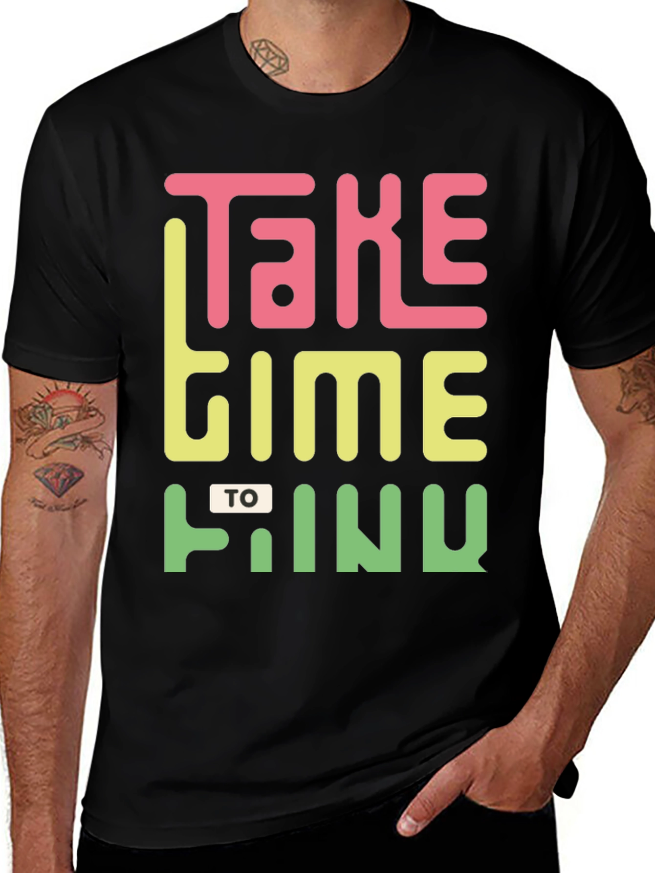 Take Time to Think Graphic Tee - Black Cotton Casual Shirt