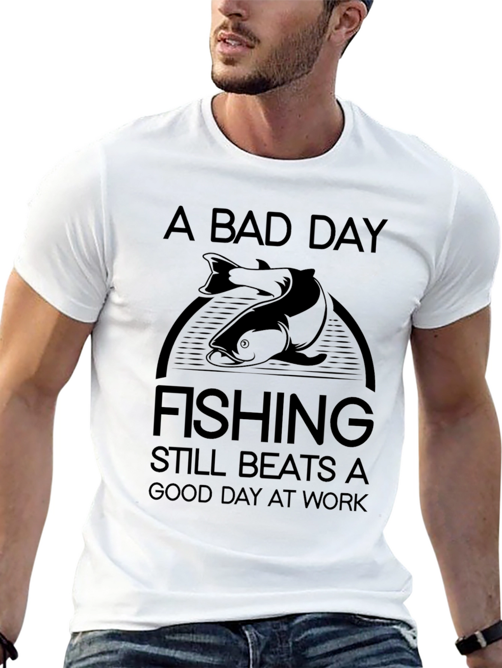 Fishing Beats Work Black Graphic Tee