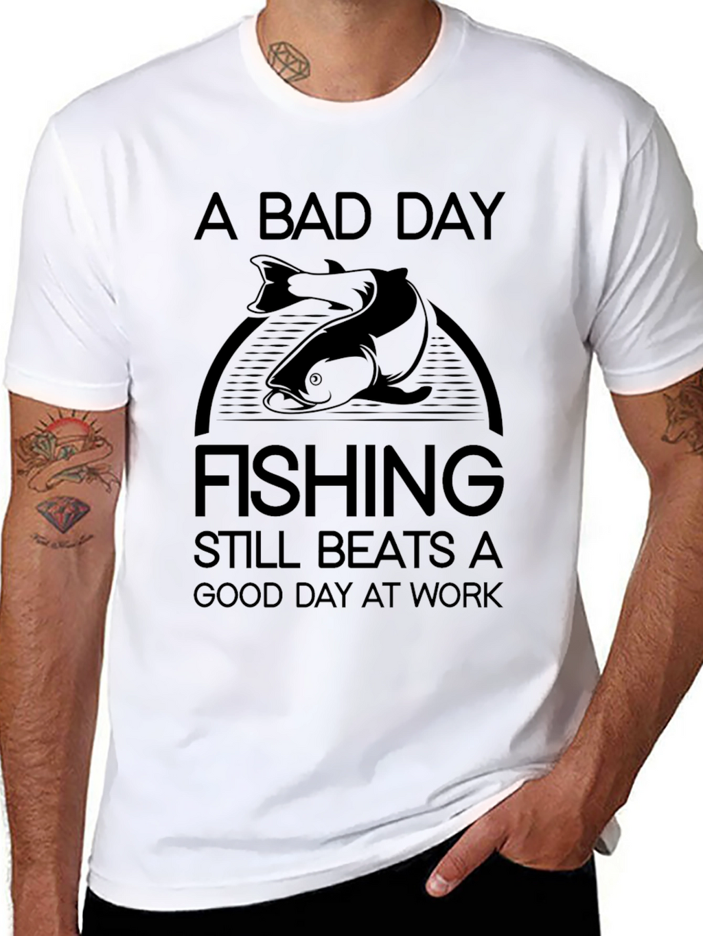 Fishing Beats Work Black Graphic Tee
