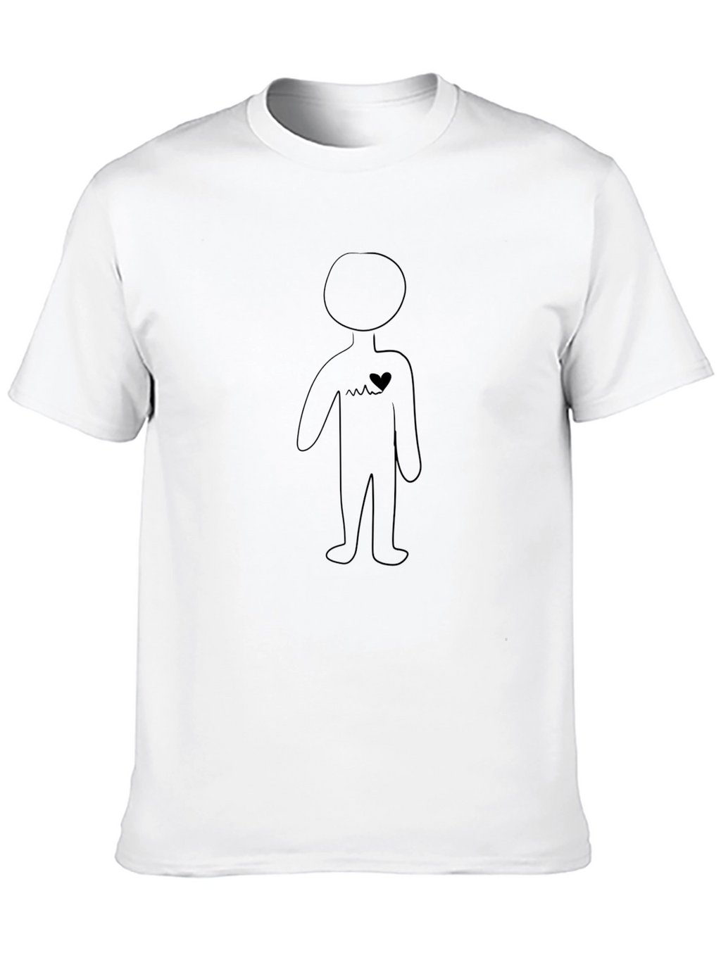 Minimalist Heartbeat Stick Figure Black T-Shirt
