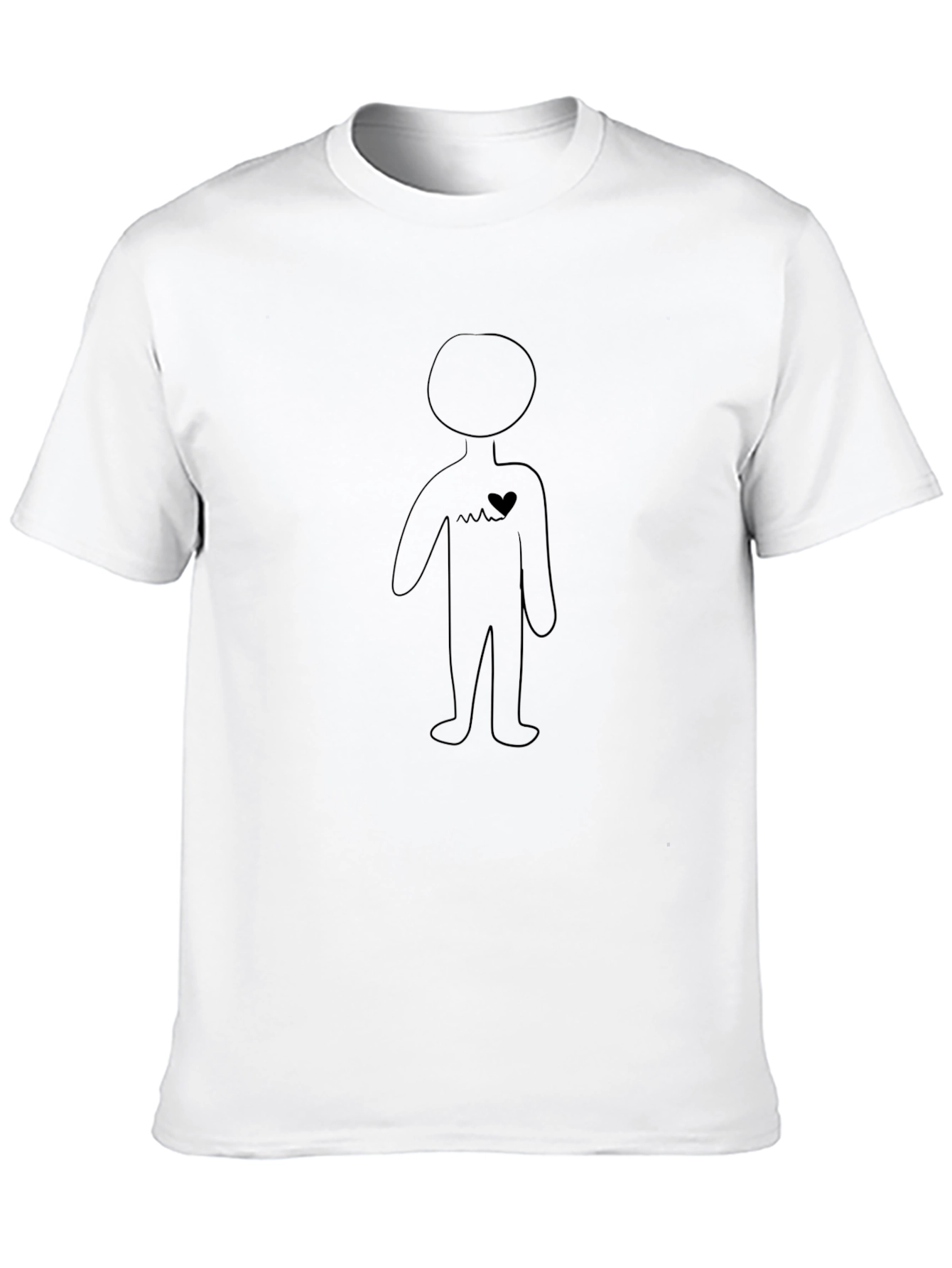 Minimalist Heartbeat Stick Figure Black T-Shirt