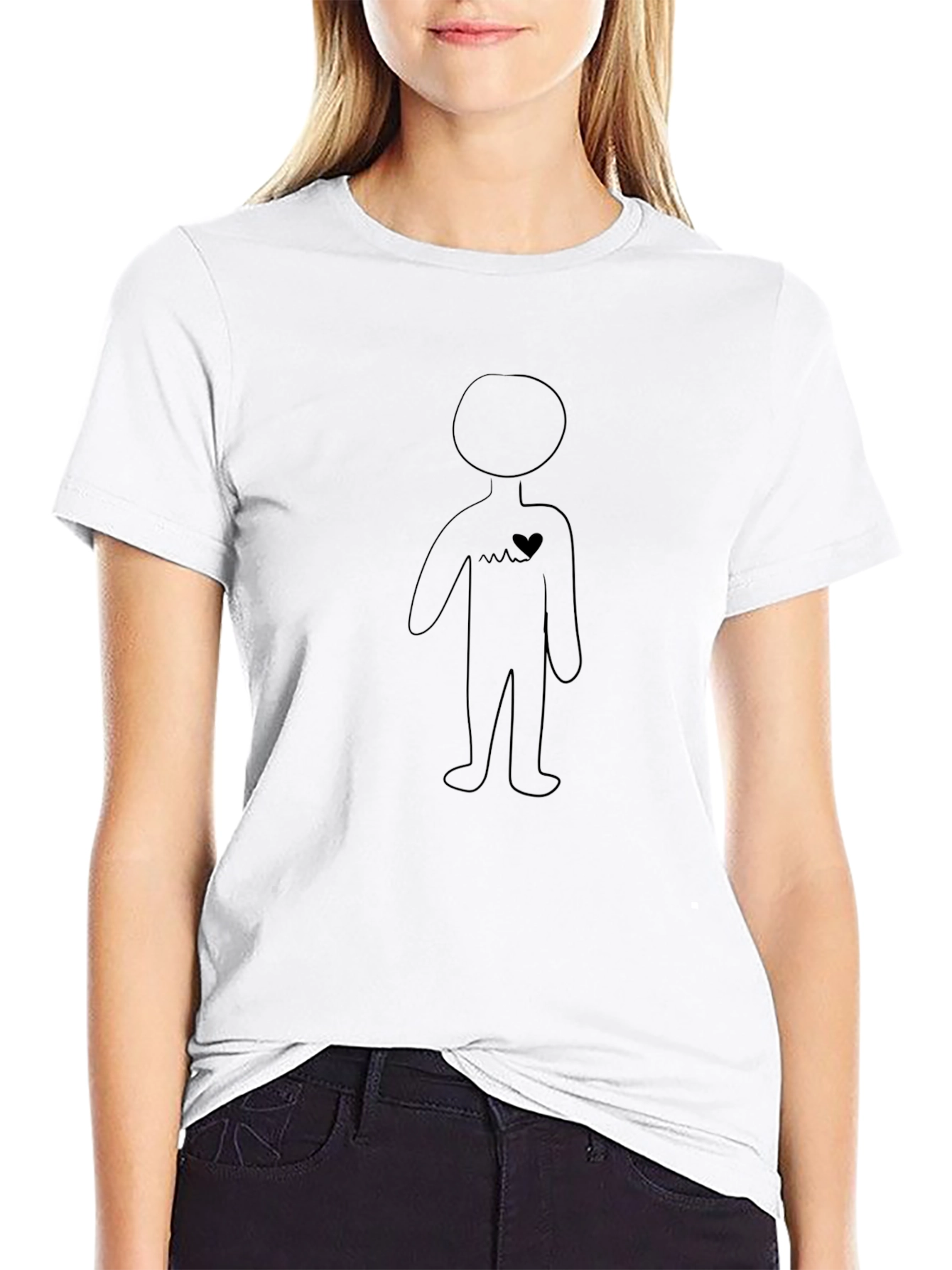 Minimalist Heartbeat Stick Figure Black T-Shirt