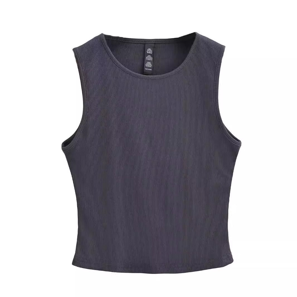 Sleeveless round neck cropped short vest