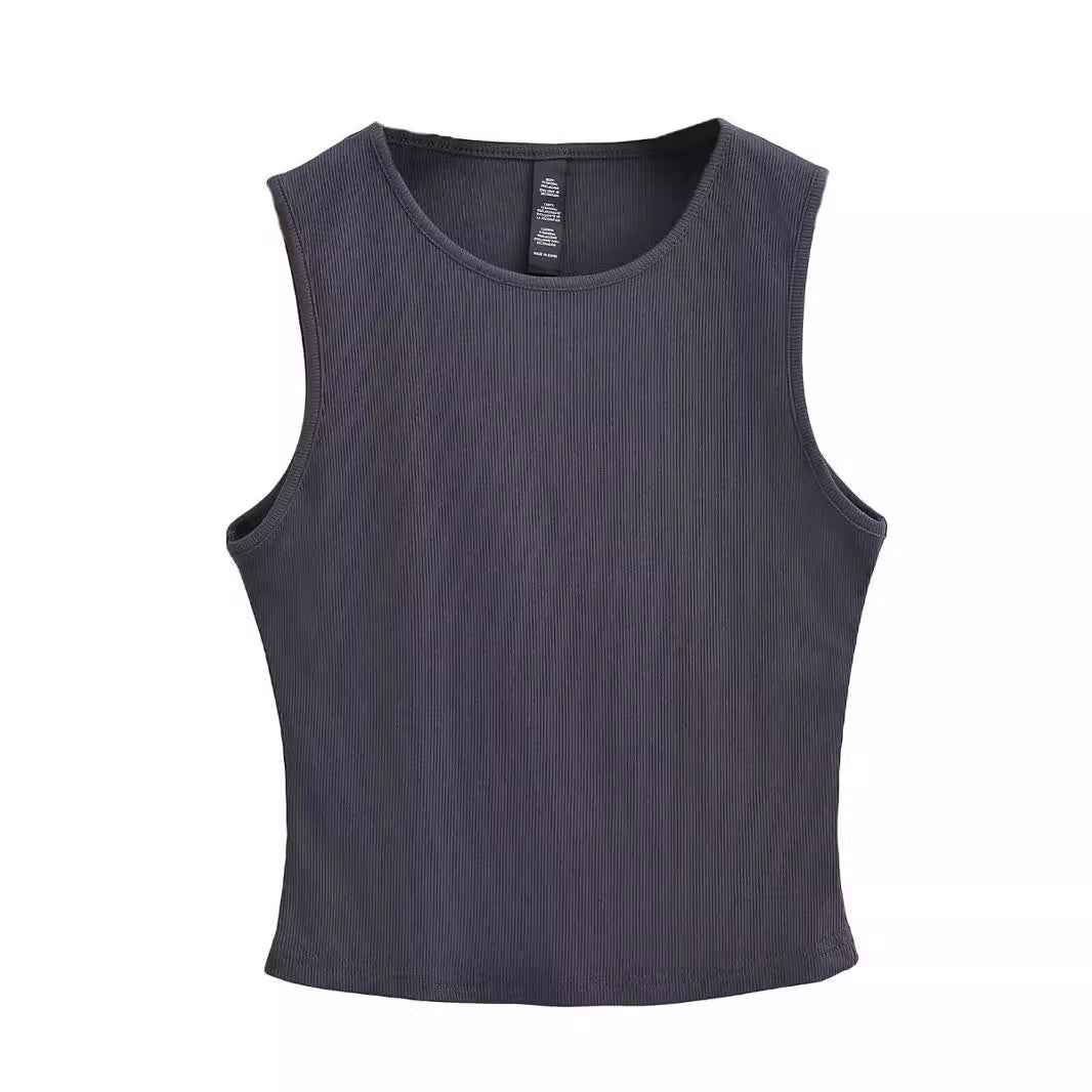 Sleeveless round neck cropped short vest