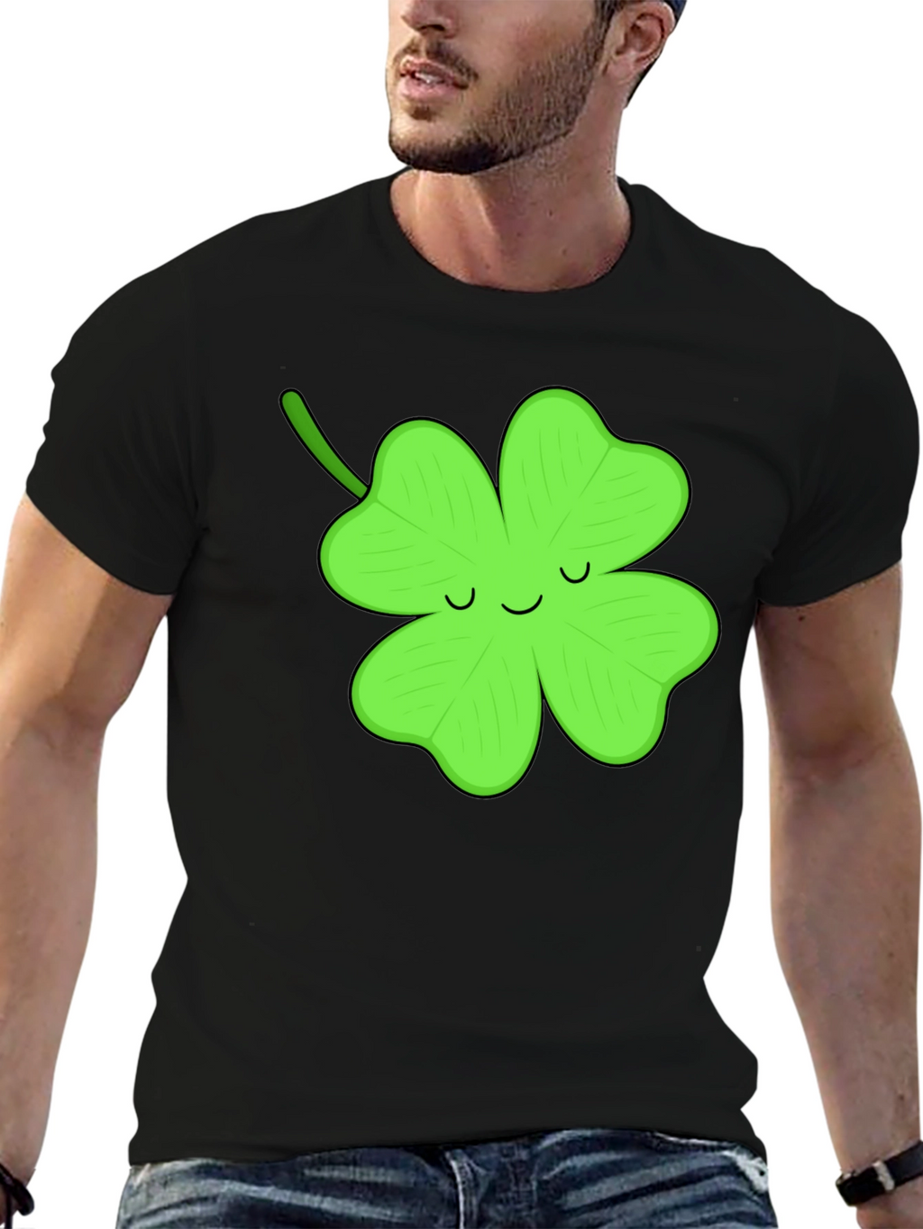 Lucky Clover Graphic Tee - Black Cotton T-Shirt