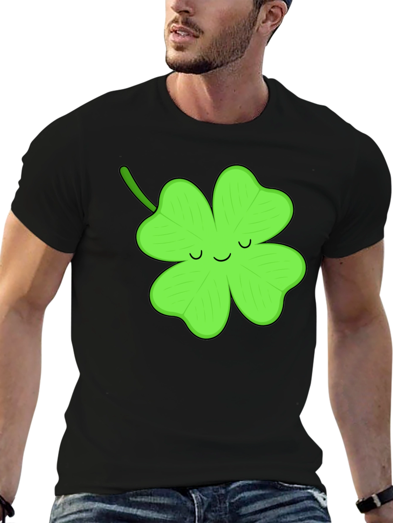 Lucky Clover Graphic Tee - Black Cotton T-Shirt