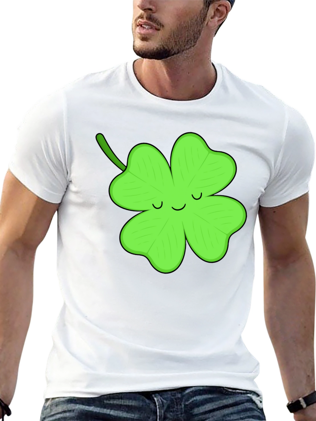 Lucky Clover Graphic Tee - Black Cotton T-Shirt