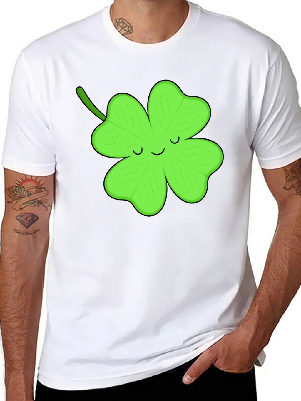Lucky Clover Graphic Tee - Black Cotton T-Shirt