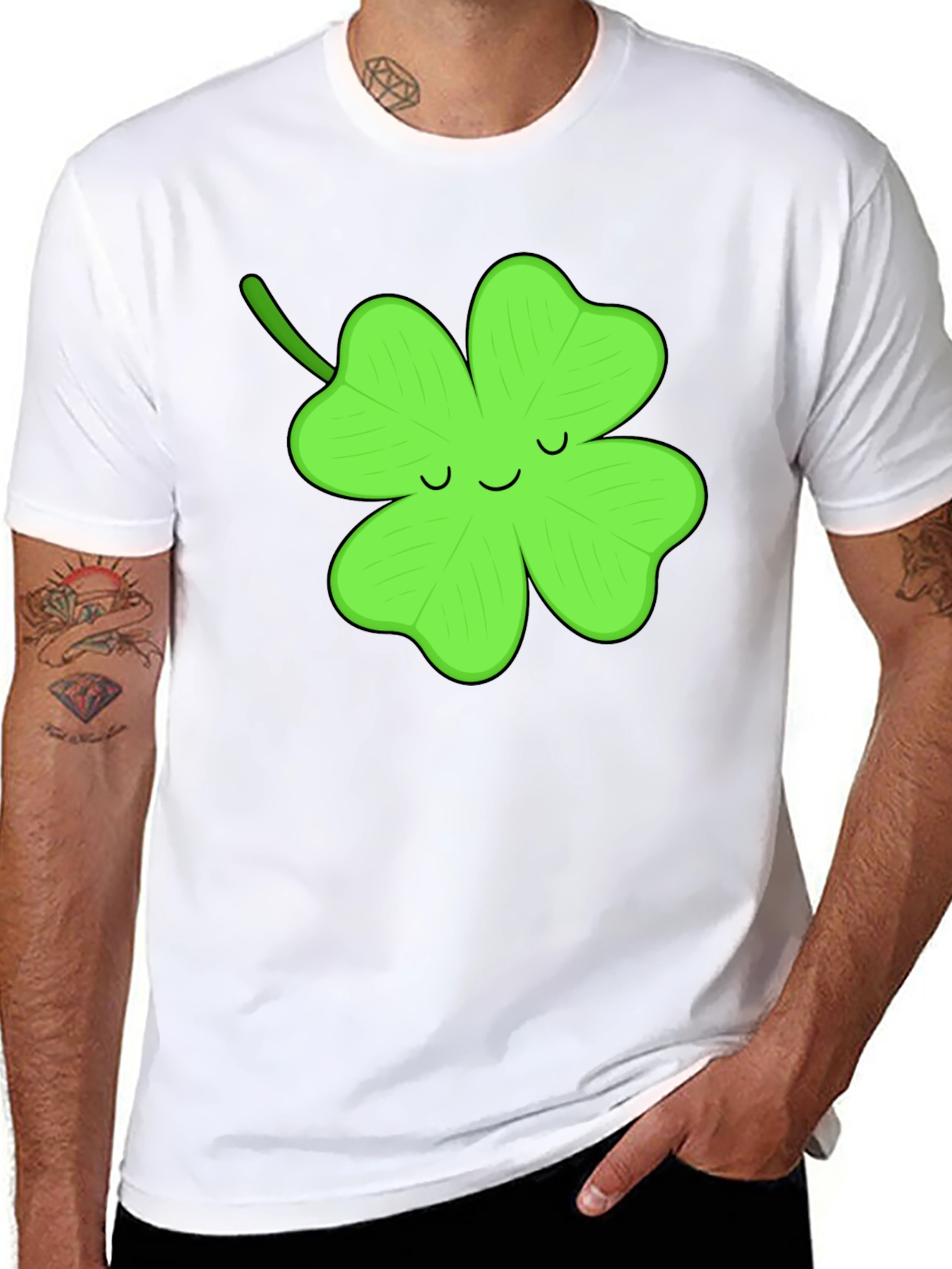 Lucky Clover Graphic Tee - Black Cotton T-Shirt