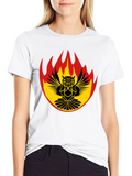 Fiery Owl Graphic Tee - Black Cotton Shirt