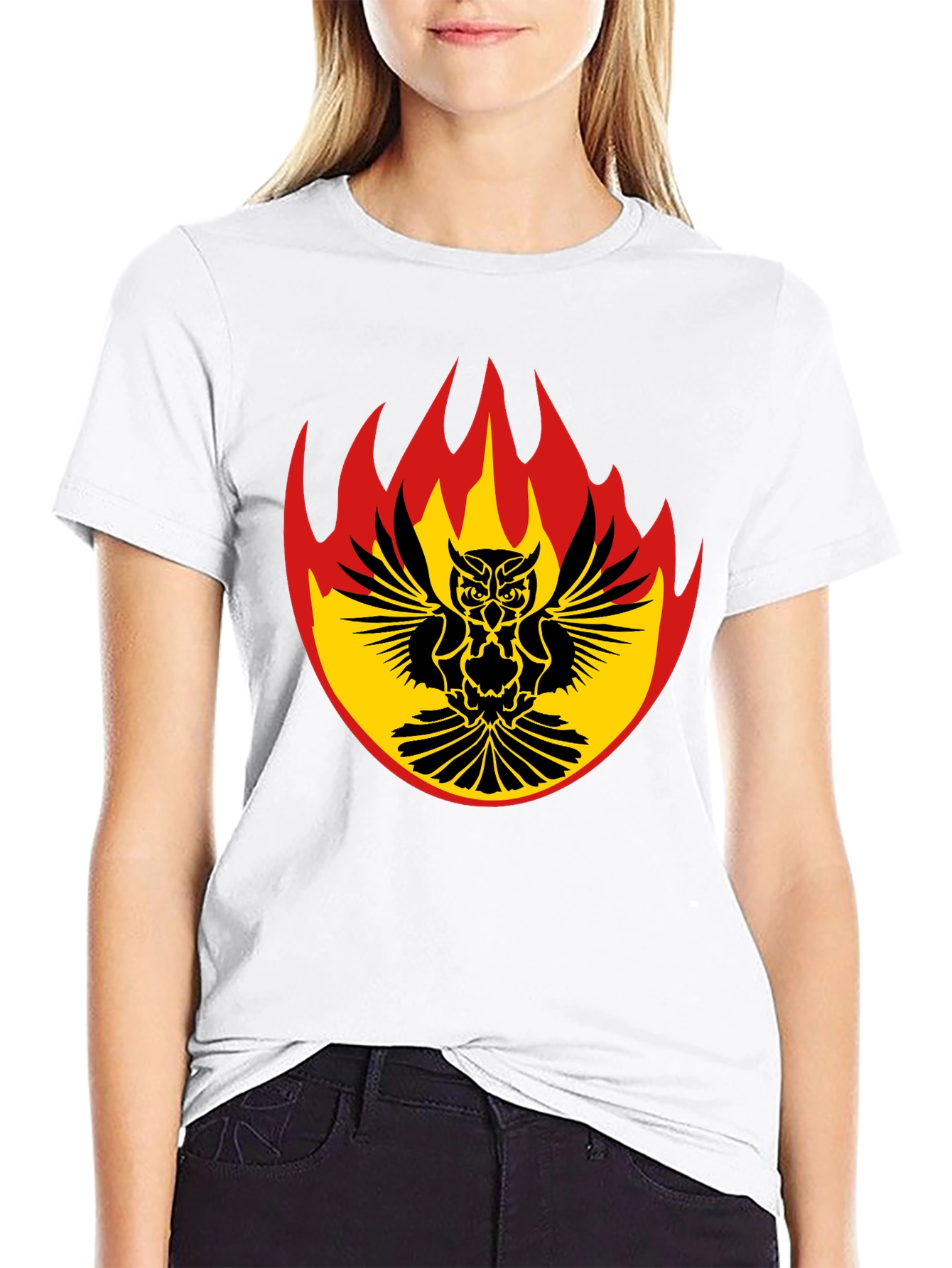 Fiery Owl Graphic Tee - Black Cotton Shirt