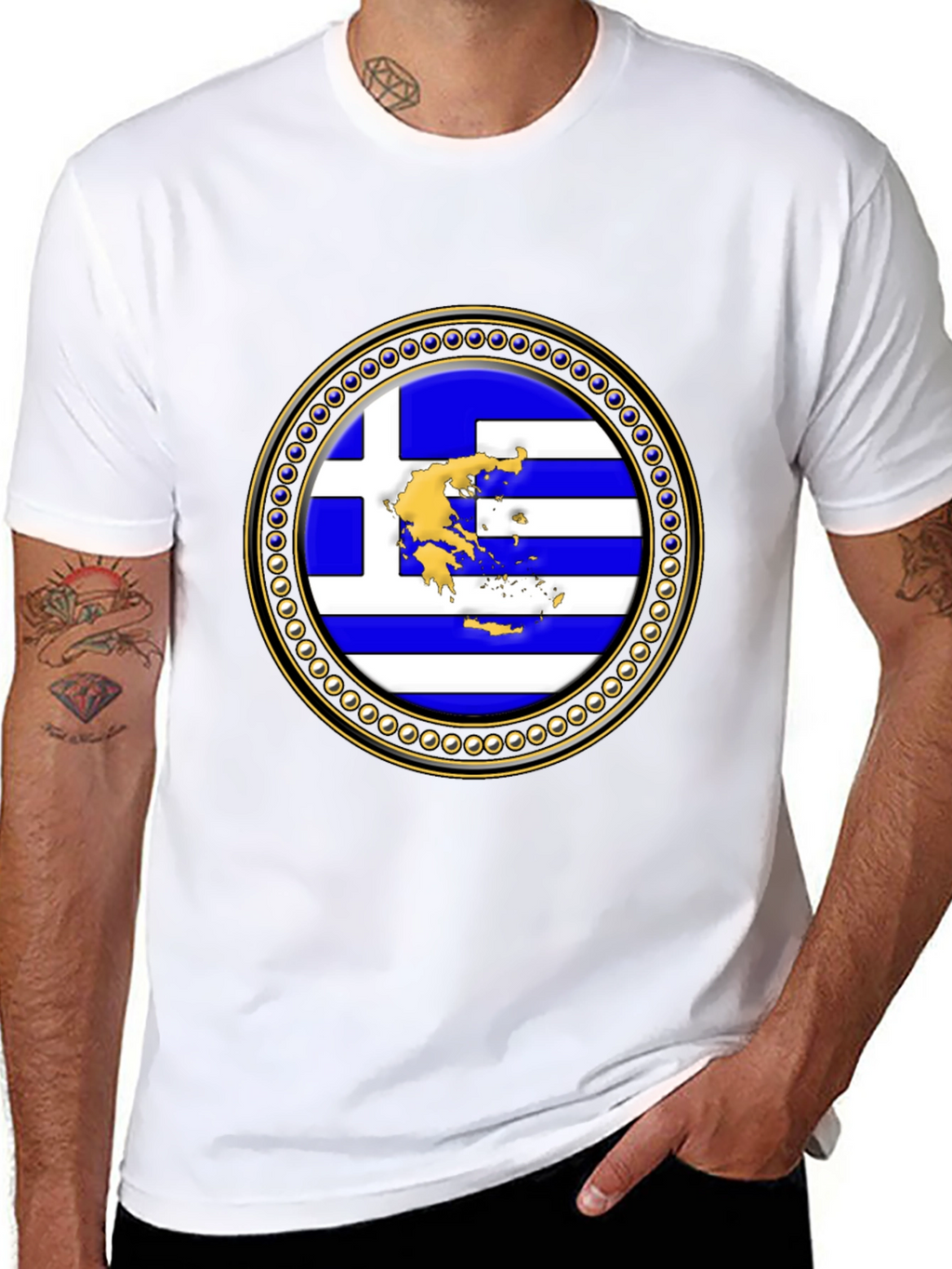 Greece Flag Emblem Black T-Shirt