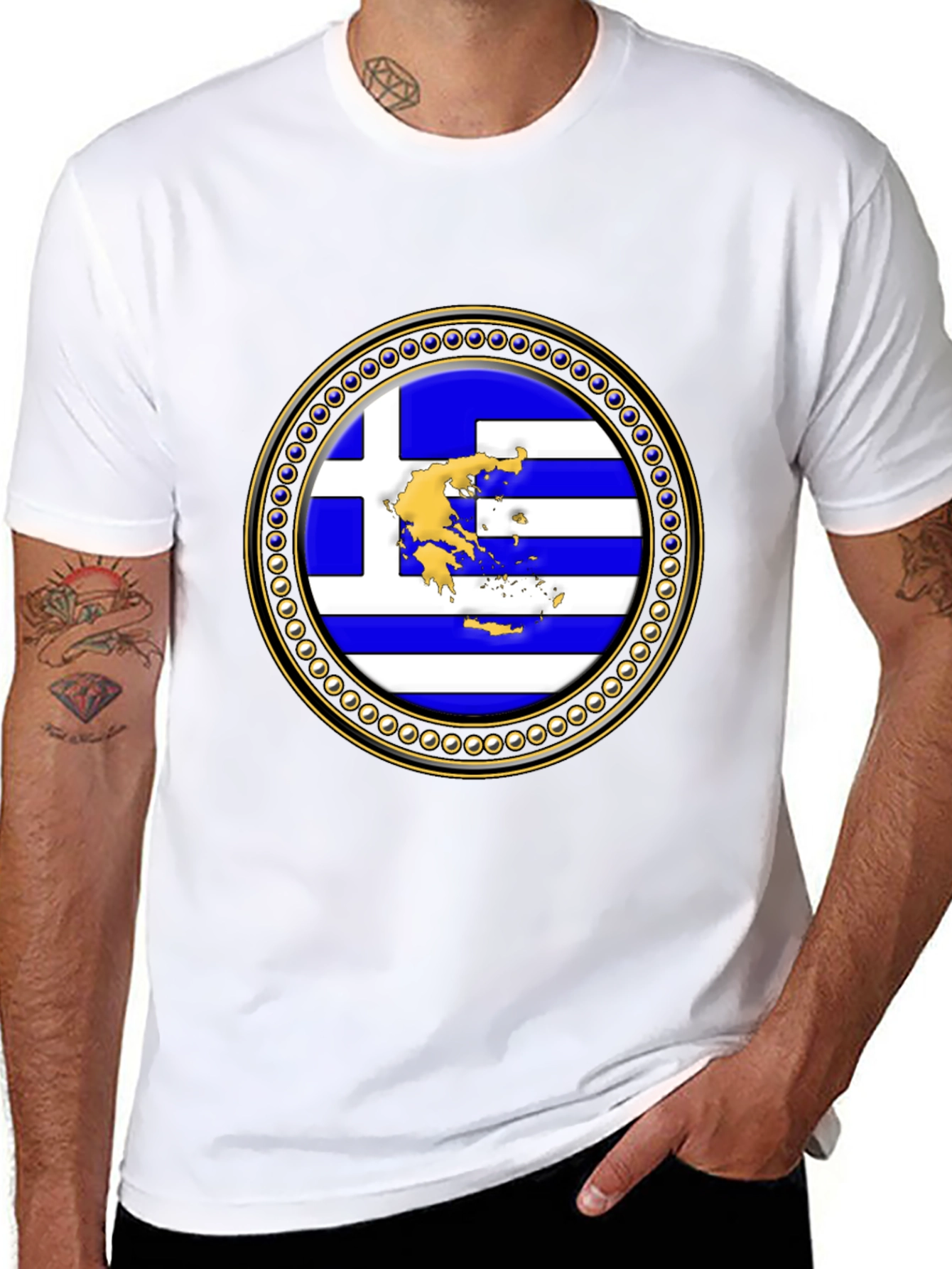 Greece Flag Emblem Black T-Shirt