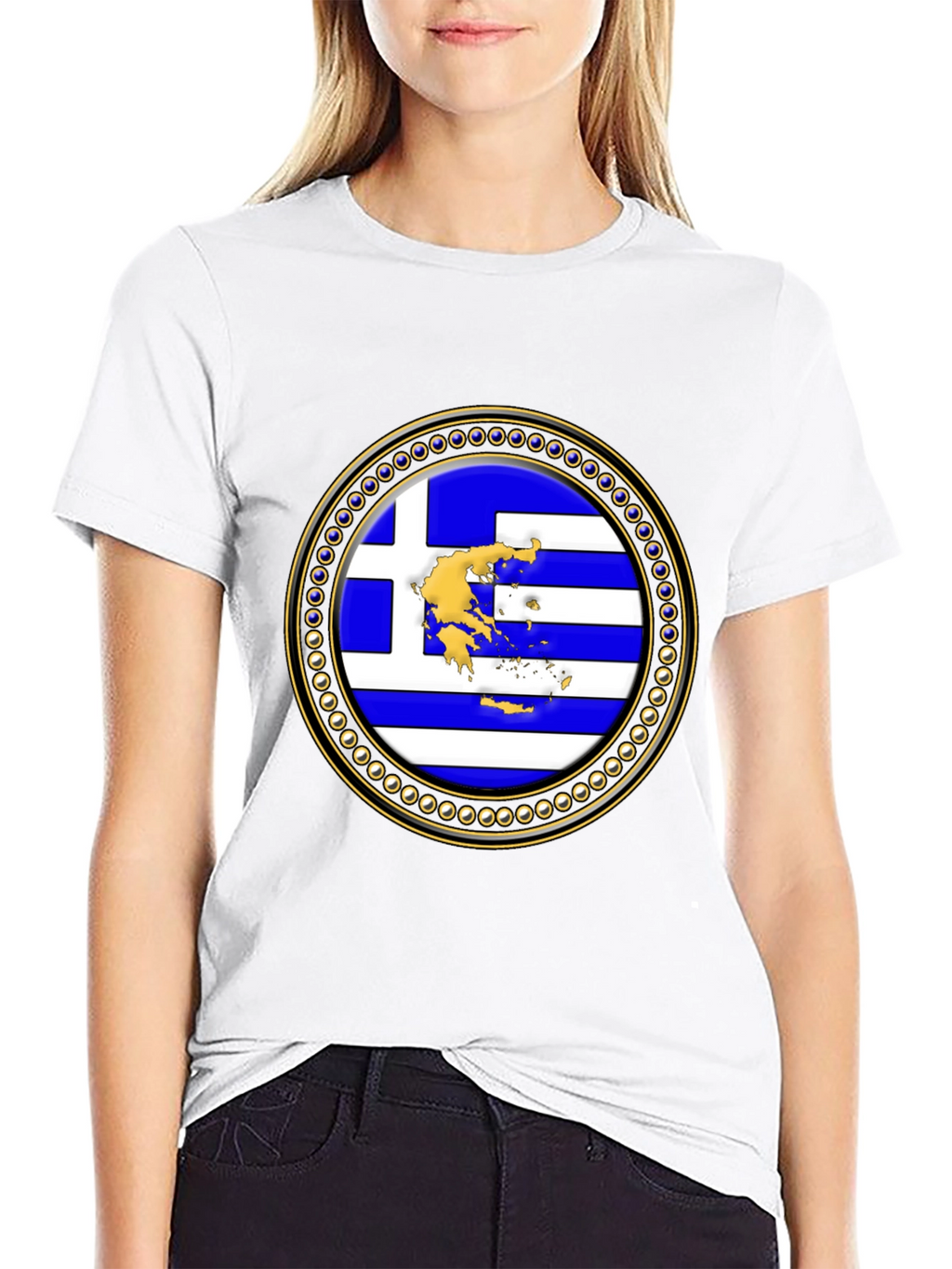 Greece Flag Emblem Black T-Shirt