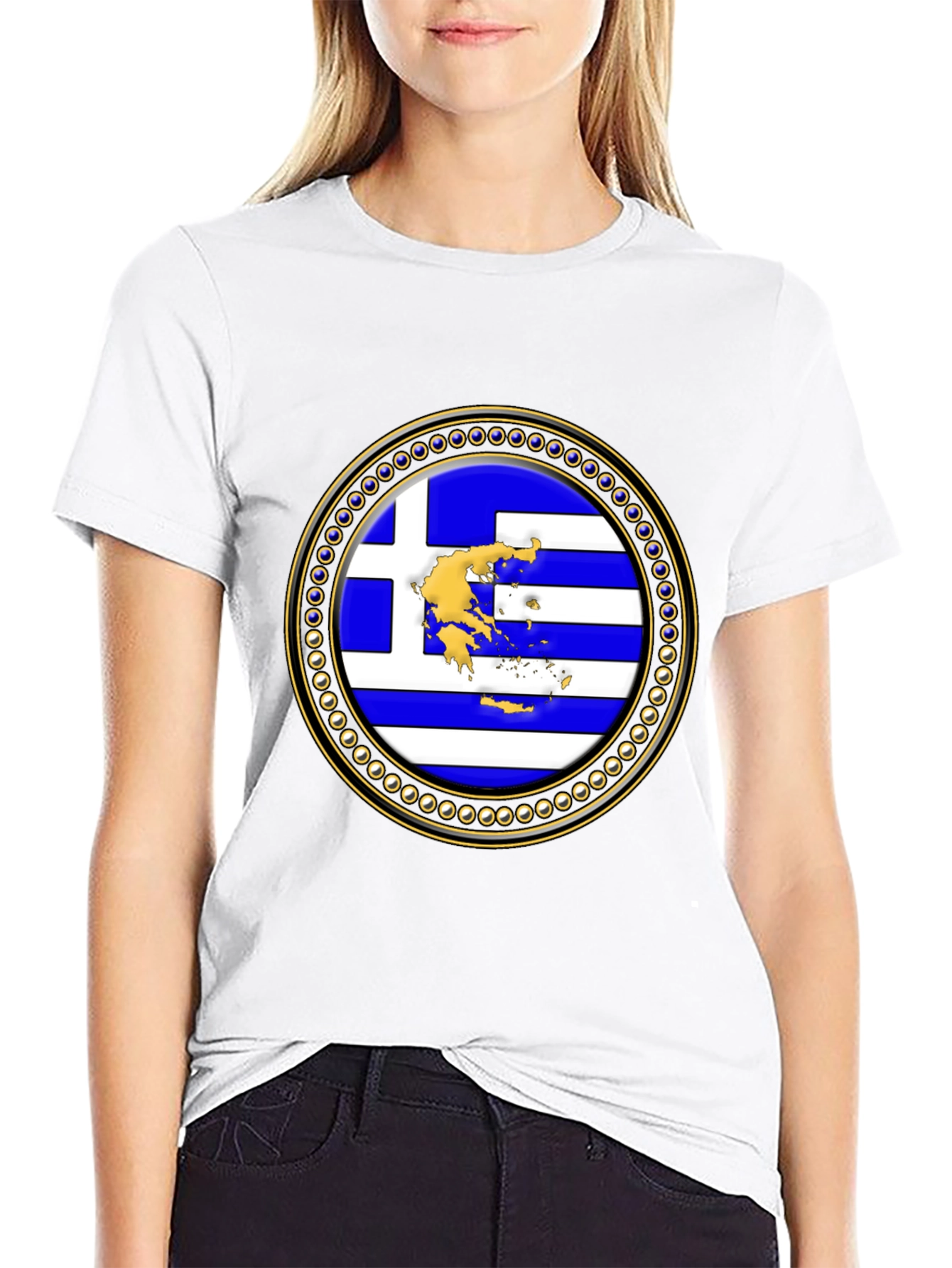 Greece Flag Emblem Black T-Shirt