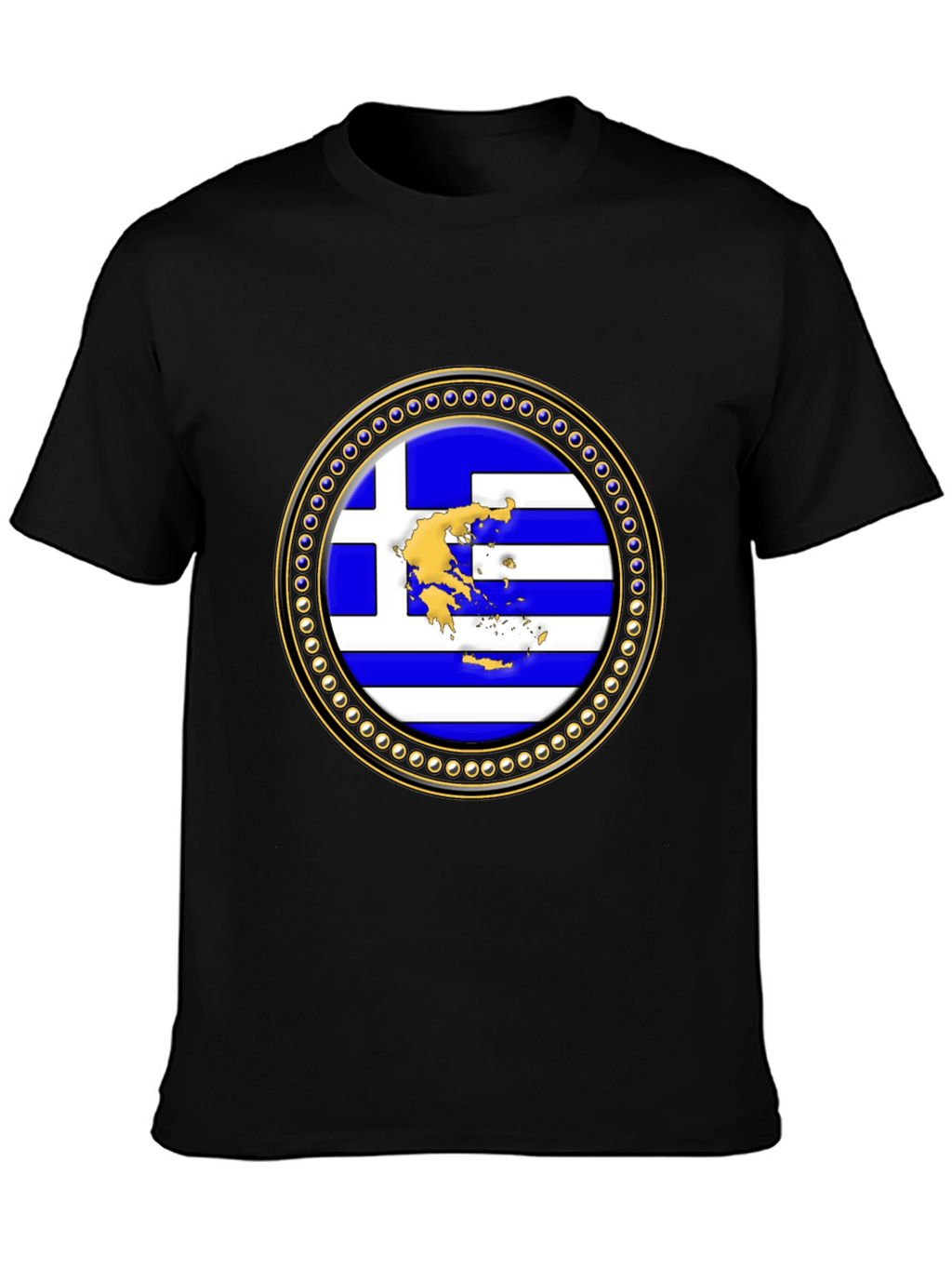 Greece Flag Emblem Black T-Shirt