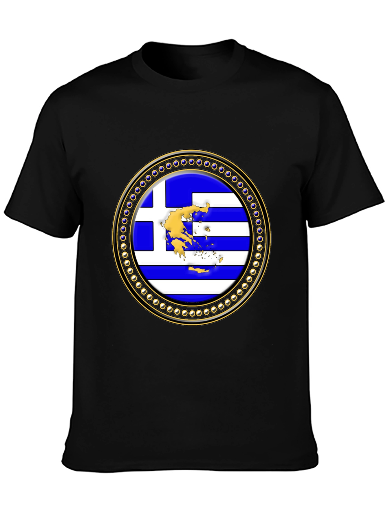 Greece Flag Emblem Black T-Shirt