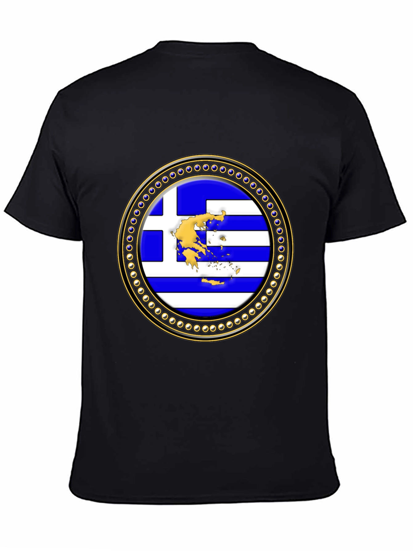 Greece Flag Emblem Black T-Shirt