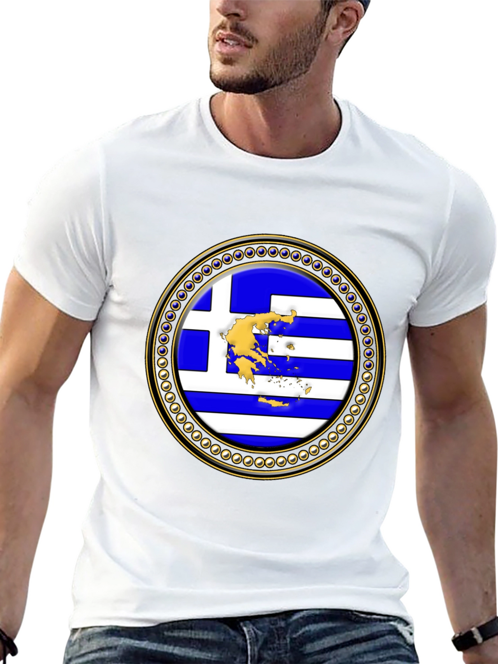 Greece Flag Emblem Black T-Shirt