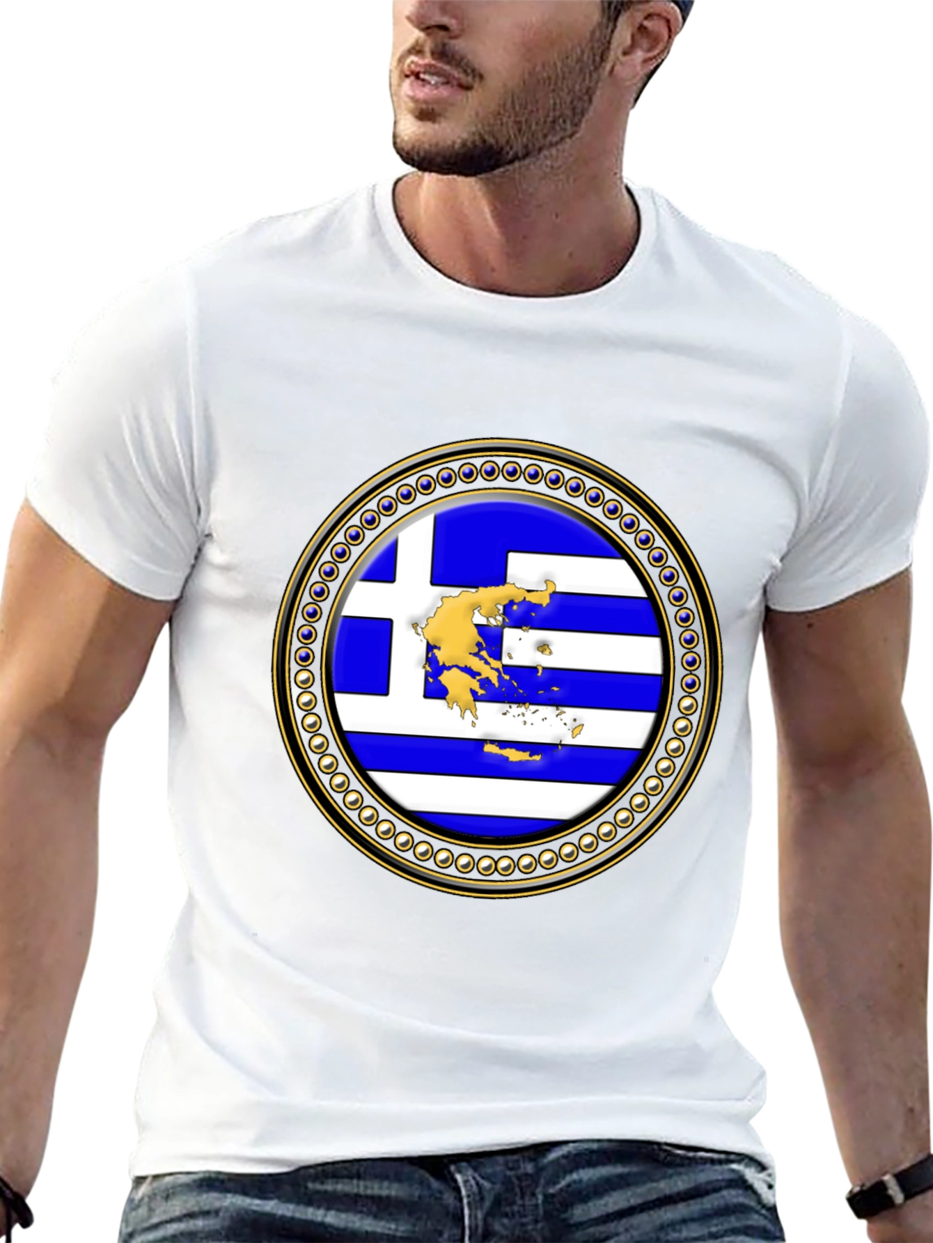 Greece Flag Emblem Black T-Shirt