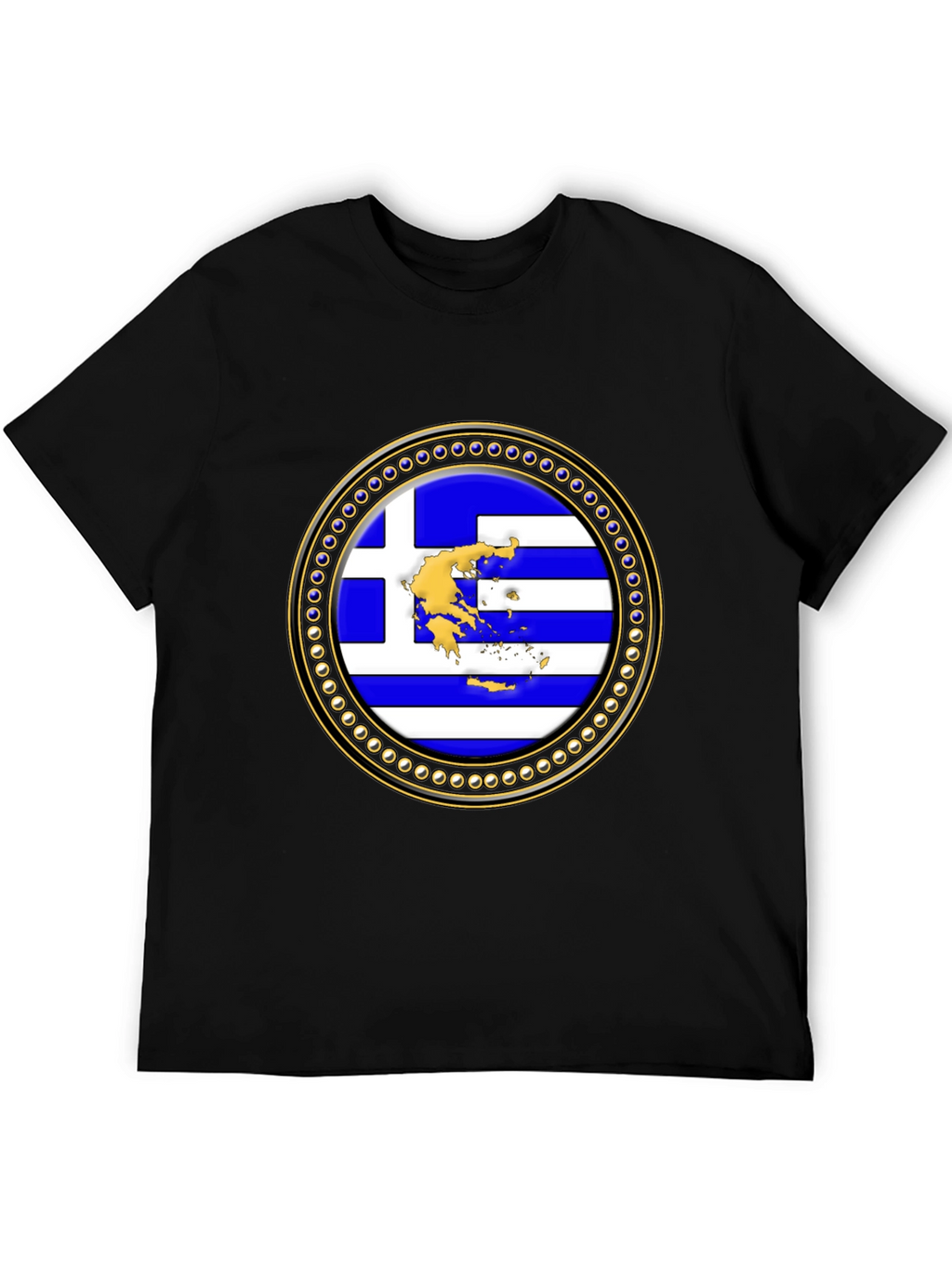 Greece Flag Emblem Black T-Shirt