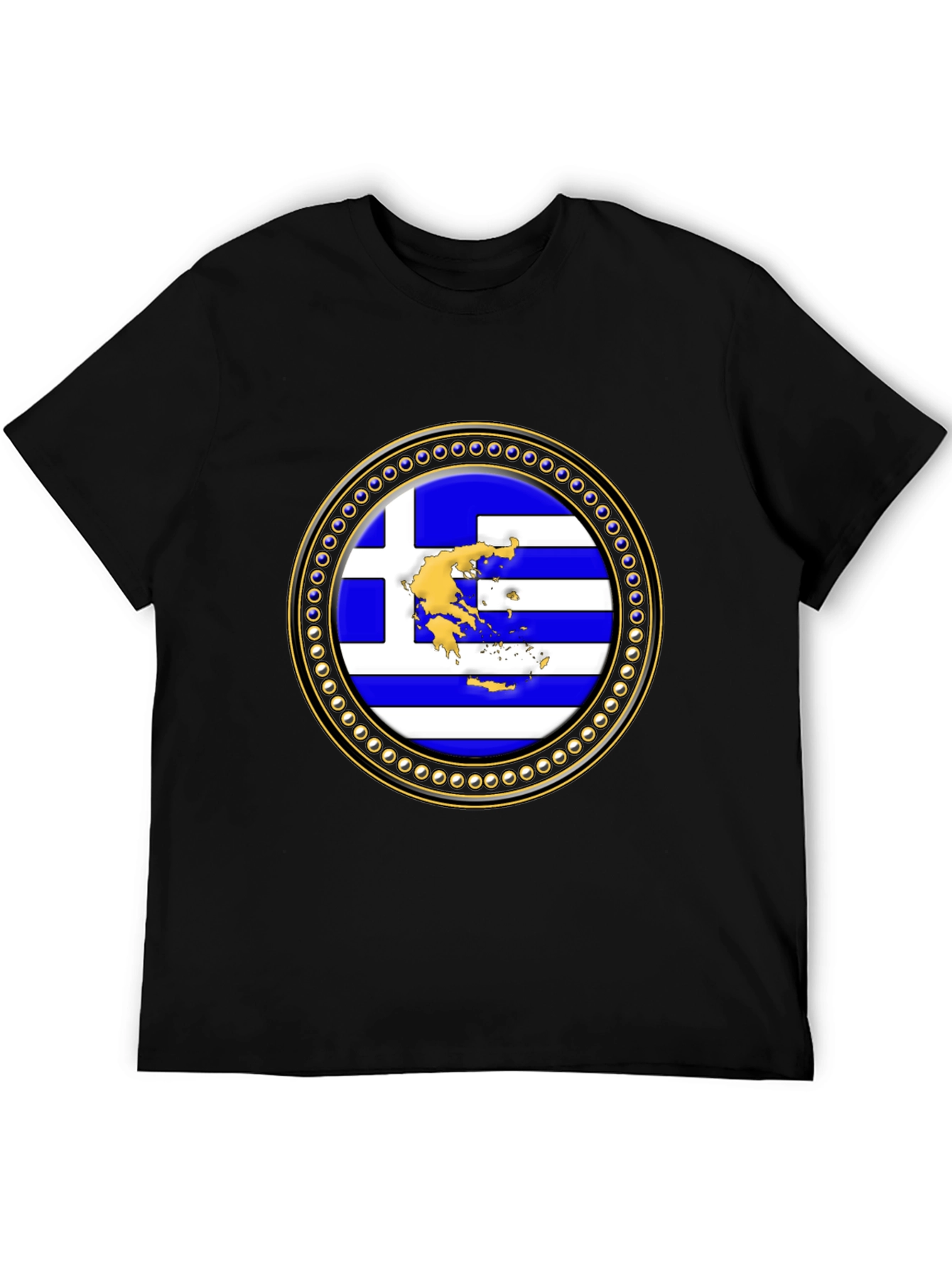 Greece Flag Emblem Black T-Shirt