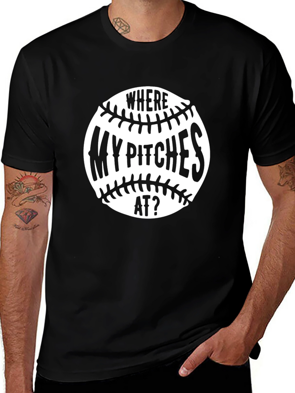 Funny Baseball T-Shirt - Where My Pitches At?