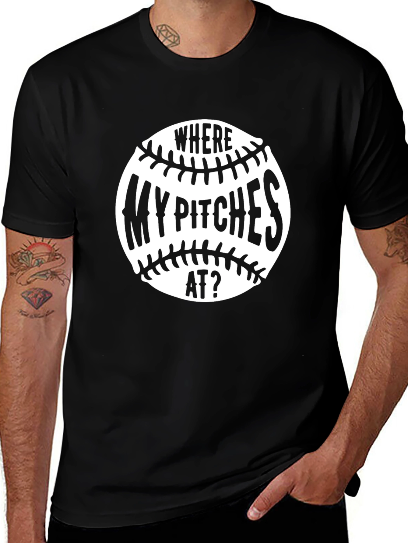 Funny Baseball T-Shirt - Where My Pitches At?