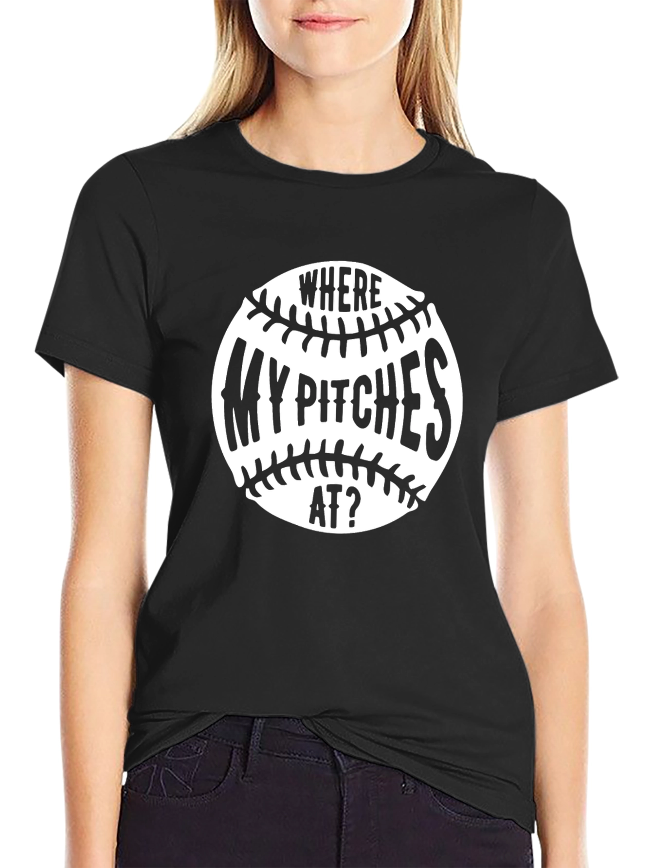 Funny Baseball T-Shirt - Where My Pitches At?