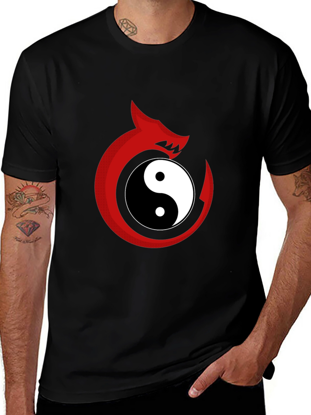 Yin Yang Dragon Graphic Tee - Black Cotton Blend