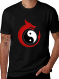 Yin Yang Dragon Graphic Tee - Black Cotton Blend