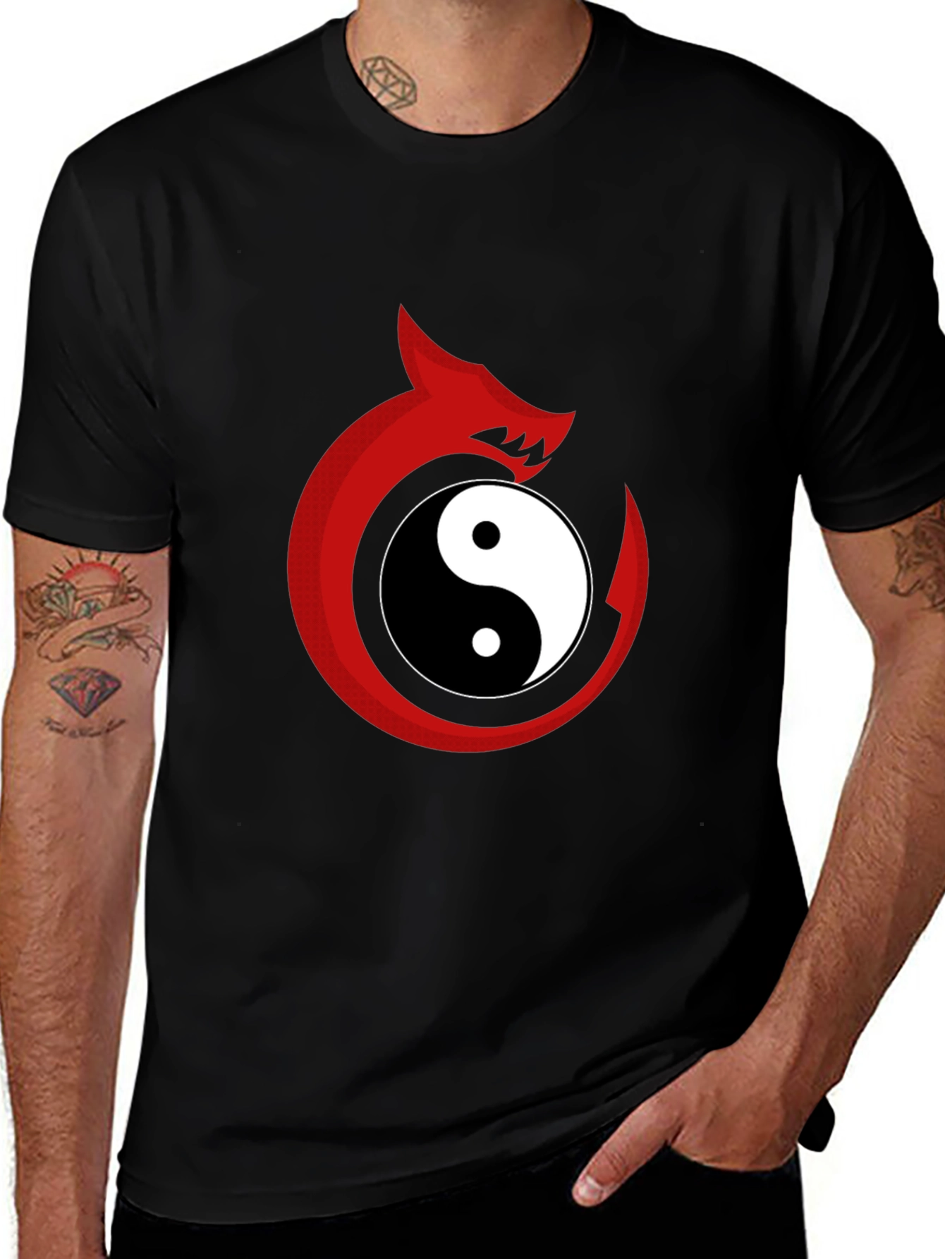 Yin Yang Dragon Graphic Tee - Black Cotton Blend