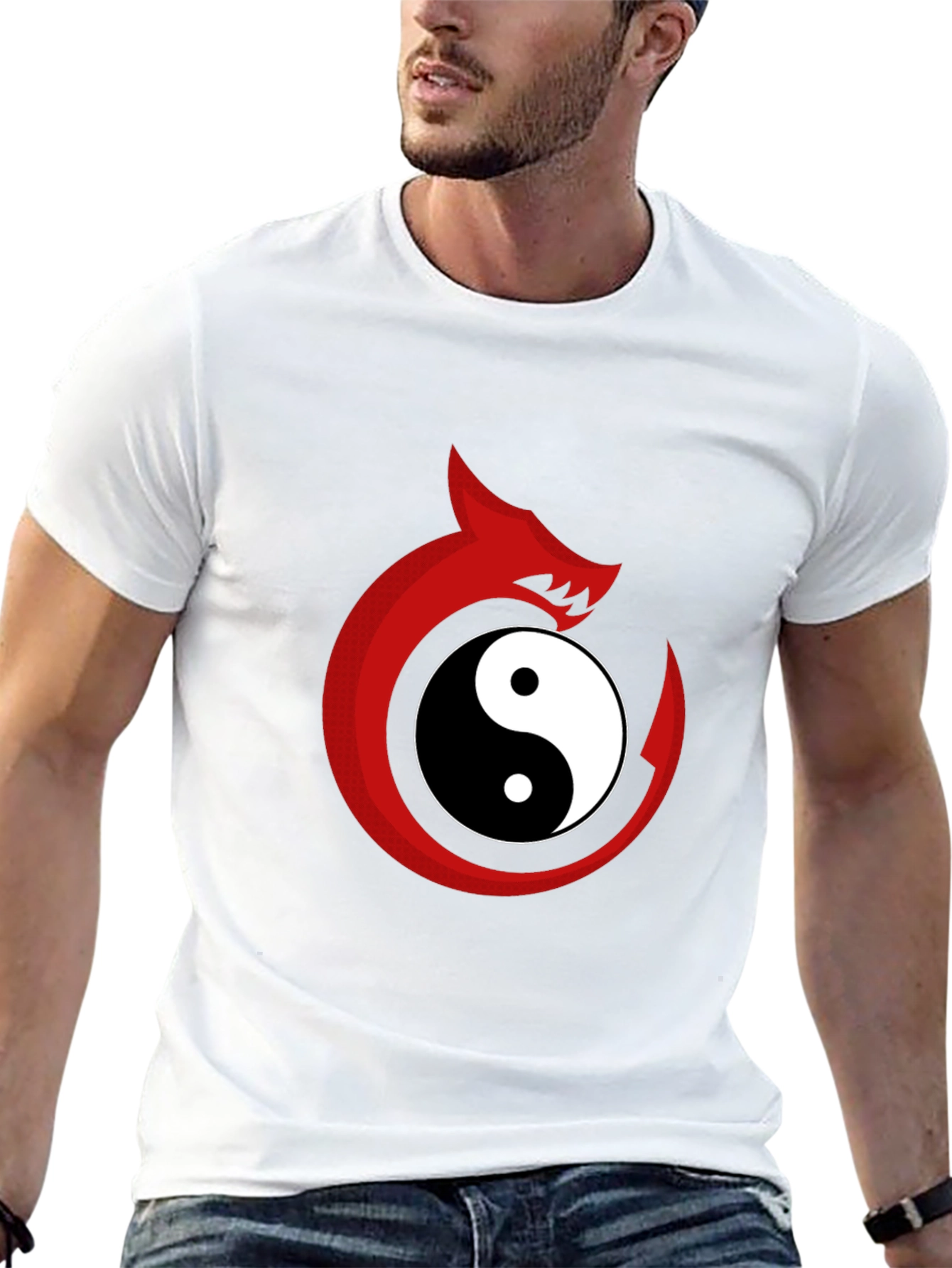 Yin Yang Dragon Graphic Tee - Black Cotton Blend