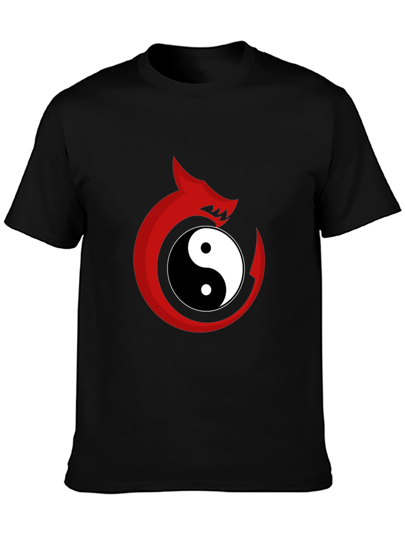 Yin Yang Dragon Graphic Tee - Black Cotton Blend