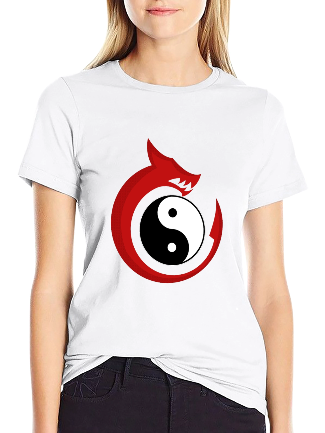 Yin Yang Dragon Graphic Tee - Black Cotton Blend